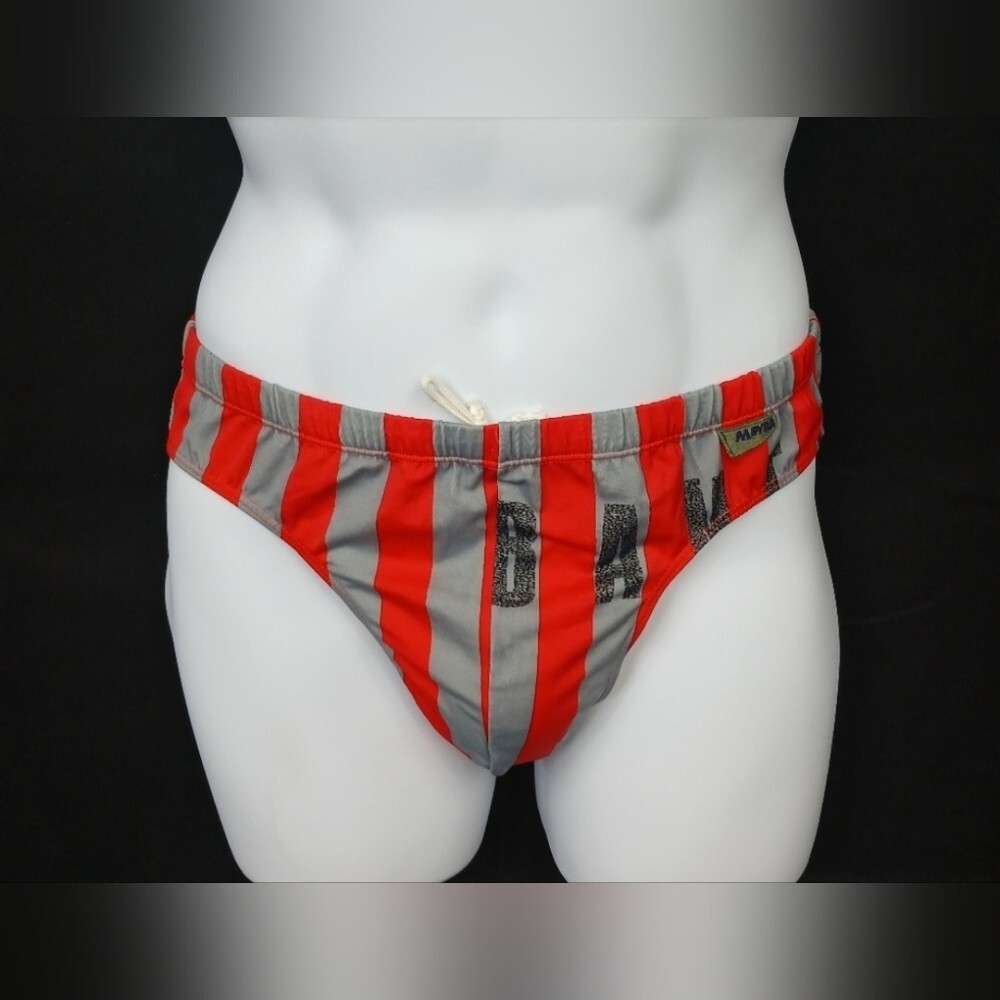 Unique Vintage (70s) Spanish Red & Gray Swim Briefs